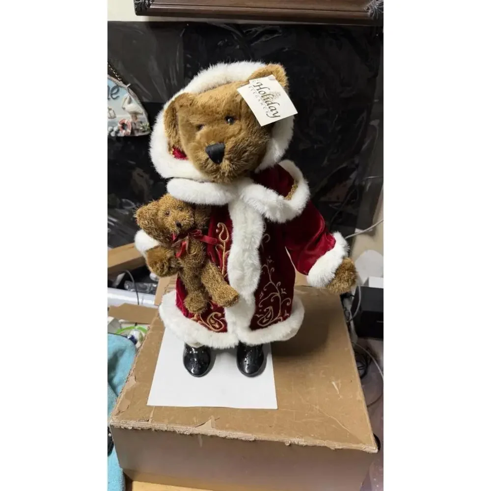 Holiday Elegance Christmas Bear Couple 22” Plush Figurines w Dogs Decor‎